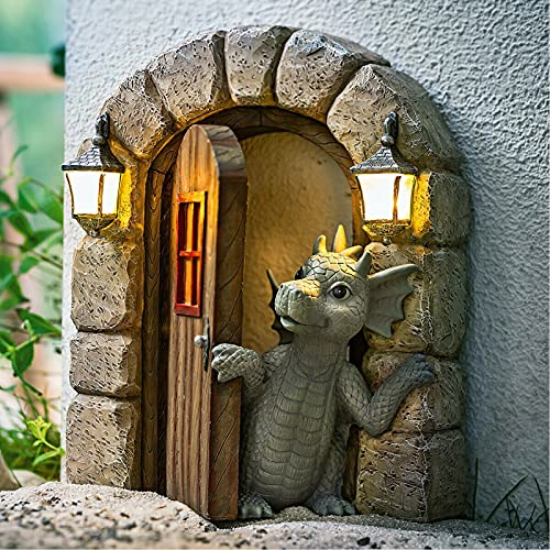 Gartendeko Tiere Dinosaurier Gartenzwerge Drachen Deko Figure Sitzend Tiere Figuren Dinosaurier Gartenstatuen Gartenfiguren für Außen Dinosaurier Kletterfenster Dekofigur für Patio Rasen (A)