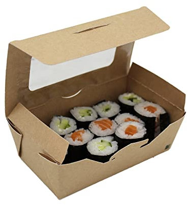 BAMI Sushibox Lebensmittelbox Tortenkarton Sushikarton mit Fenster -SBF409-15x10x3,9cm 50 Stück