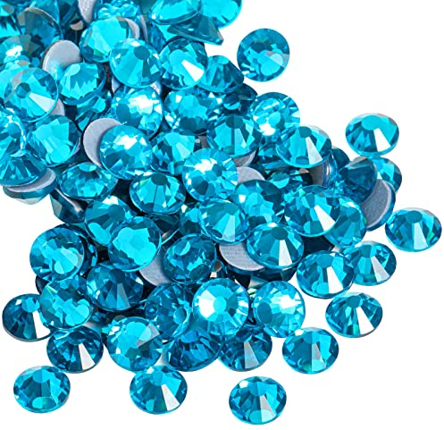 BEADSLAND Hotfix Strass,288pcs Dos Plat Cristal Strass Artisanat vêtements Bricolage décoration,Indicolite Blu,SS30,6.3-6.5mm