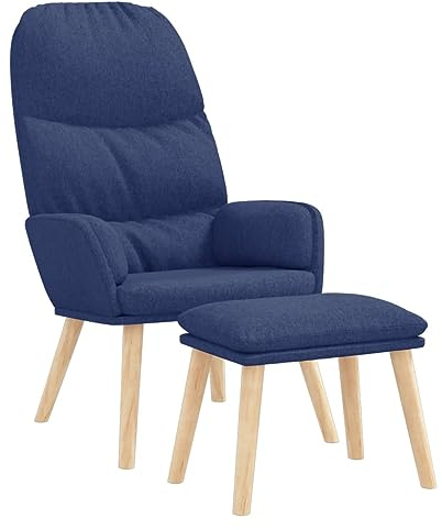 vidaXL Relaxsessel mit Hocker Fernsehsessel TV Sessel Polsterstuhl Relaxstuhl Armsessel Polstersessel Lesesessel Wohnzimmer Blau Stoff
