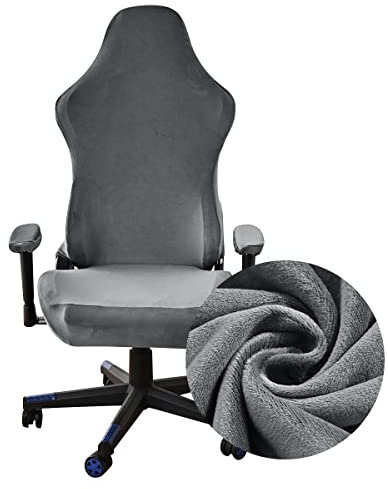 Lukery Housse de Chaise de Gaming Extensible, Couleur Unie Velours Couverture de Fauteuil de Rotatif Amovible Lavable, pour Chaise de Bureau Pivotante Ordinateur Universelle (Gris foncé)