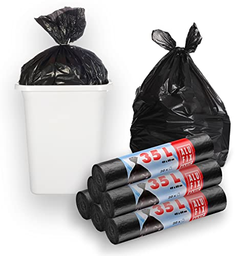 ALUFIX Schwarze Müllsäcke 35L - 49x60 cm - 6 Rollen mit je 30 Stück - Schwarze müllbeutel - Abfallsäcke - Material HDPE - Ideal für Haushalt- und Gewerbeabfälle