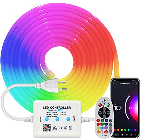 HEGEHE RGB Neon LED Streifen, 220V 5050 Silikon IP65 Wasserdicht WiFi Flexible Neon LED Light, mit APP Steuerung, Sync mit Musik Rhythmus (15M)