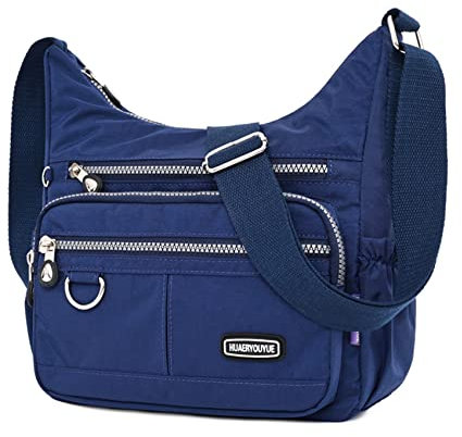NOTAG Umhängetasche Damen, Leichte Mehrfach-Taschen Schultertasche Wasserdicht Sportliche Umhängetasche Multifunktionale Nylon Handtasche (Marineblau)