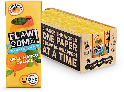 Flawsome! Apple, Mango & Orange Wonky Fruit Water | Pressed Juice (75%), Still Water, Iron, Vitamins C and D | 200ml x 27 Pack Cartons | School Approved - No Added Sugar - Perfect for lunch boxes