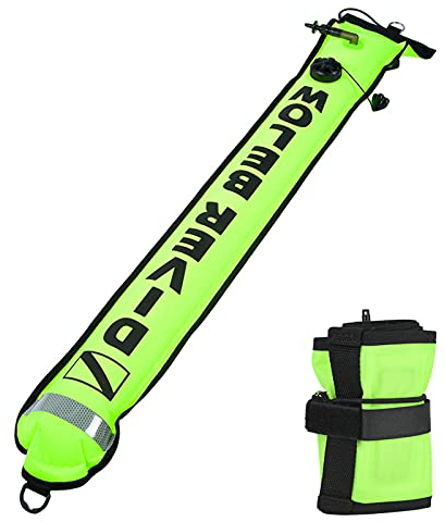 KIMISS 5FT High Visibility, Scuba Diving SMB Oberflächenmarkierungsboje Aufblasbarer Schlauch, Markierungsboje (Rot) (Fluoreszierendes Gelb)