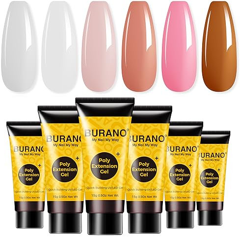 BURANO Poly Extension Gel Nail Kit - 6 Colors Nail Builder Gel Set for Beginner & Professional Using, DIY Starter Kit Nail Art Gift (06 Pink Nude)