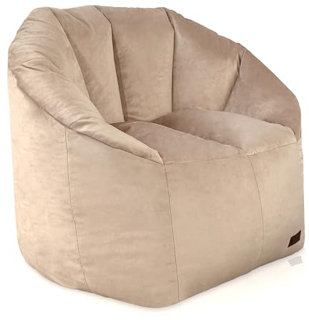 Aiire Luxus Sitzsack Sofa Erwachsene - Relaxo Bean Bag Chair Design mit Füllung für Kuschelecke - Moderner Sitzsäcke Sessel für Mädchen und Kinder aus Samt Beige