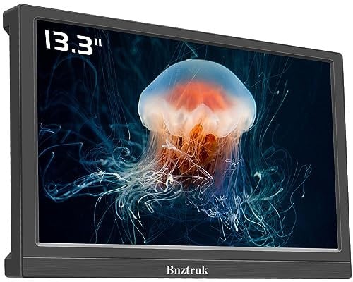 Bnztruk 13.3 inch Portable Monitor with HDMI VGA Port PC 16:9 Display HD 1366x768 Small External Monitor for Computer Laptop PS4 Raspberry Pi Home Kitchen CCTV Windows OS,60HZ,Lightweight