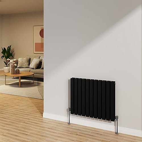 NRG 600x748mm Black Radiator Horizontal Flat Panel Bathroom Designer Double Rad Central Heating