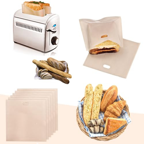 HAOMEEDUO 6 Pièces Sac pour Grille Pain Réutilisable Sac pour Toaster 17 * 19cm Sac Sandwich Papier Grille-pain Sacs Anti-adhésifs Sachets de Pain pour Pâtisseries Pizza Sandwichs Saucisse