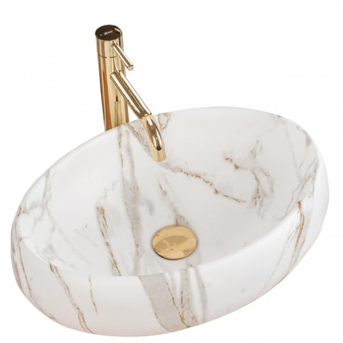 GTM Design Aufsatzwaschbecken Matt Modern Waschbecken ohne Hahnloch - Elegant Aufsatzwaschbecken Oval für Badezimmer und Gäste WC - nur Bad Waschbecken - Modell 4