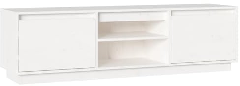 vidaXL Meuble TV, Armoire de Télévision avec 2 Compartiments, Meuble Télé avec Rangement Salon Salle de Séjour, Blanc Bois de Pin Massif