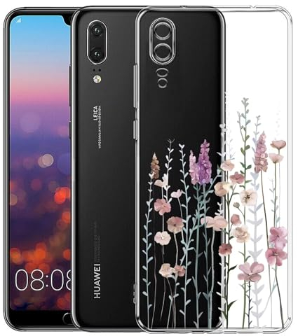Kaywzo Hülle für Huawei P20,Transparent TPU Handyhülle mit Gemälde Blume Muster,Ultradünn Stoßfester Schutzhülle,Schön Silikon Cover Case-3