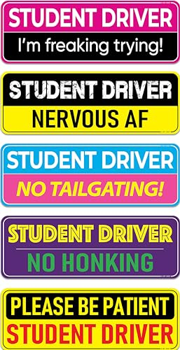 Student Driver Magnet für Auto – Lustiges Pink, 5er-Pack, reflektierendes magnetisches Stoßstangen-Aufkleber-Set, abnehmbares Sicherheitsschild für Anfänger, wetterbeständig, 25,4 x 8,9 cm