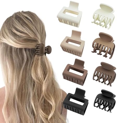 8 Stück Haarklammer Klein für Dünnes Haar, Zweireihige Zähne, 4 cm Matte Haarspangen, Natürliche Farben, Rutschfest, Haarschmuck für Damen und Mädchen
