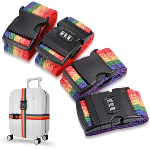 Yimomoyi Koffergurt, 2 Stück Schnallen Gepäckgurt and 2 Stück Zahlenschloss Gepäckband, Kofferband Gurt Einstellbare, Travel Luggage Strap für Geschäftsreise Reise Umzug, Bunt