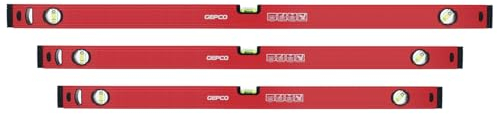 GEPCO 3-tlg SET Profi Wasserwaagen Industrie 100 + 120 + 150 cm Aluminium 1.2 mm Richtwaage Messwaage Bauwaage 3 Libellen Messtoleranz: 0,5mm/m