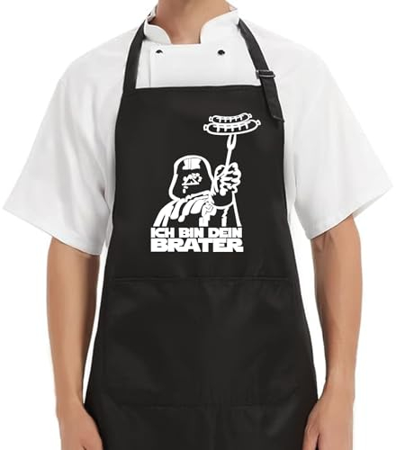FAINCA Küchenschürze,Herren Grillschürze KüchenschürzeN Schürze Damen Personalisiert Schürze Schwarz und Weiß Drucken Einstellbar Kochschürze, mit 2 Taschen,für Küche Backen Grillen