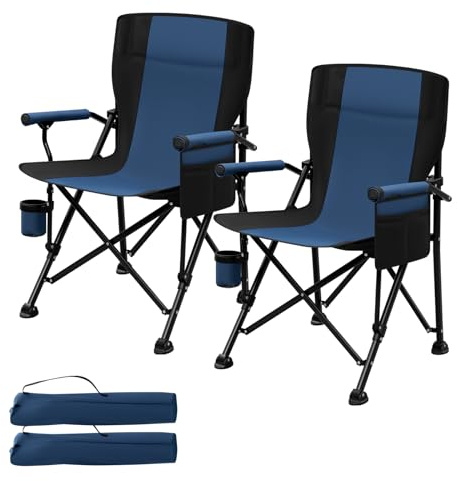 WOLTU 2er Set Campingstuhl Klappstuhl Angelstuhl, mit Getränkehalter Seitentasche Tragtasche, Klappsessel Anglersessel Camping Stuhl, für Balkon Garten, Oxford-Gewebe, Blau Schwarz