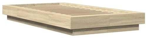 vidaXL Bettgestell, Bett mit LED für Schlafzimmer, Bettrahmen mit Lattenrost, Einzelbett Schlafzimmerbett, Sonoma-Eiche 100x200cm Holzwerkstoff