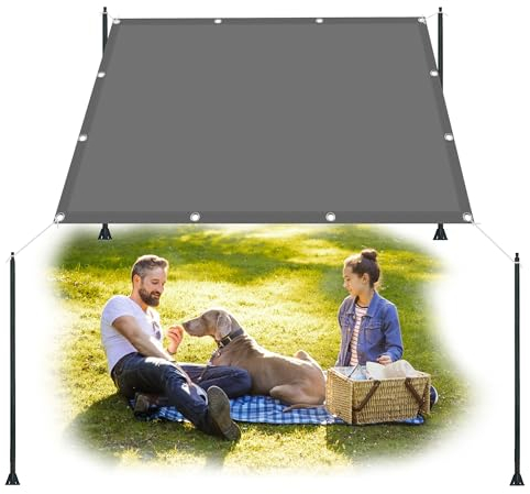 Sonnensegel Rechteckig 3.8 x 9 m Segeltuch Pergola, Wasserdicht 98% UV Schutz inkl Befestigungsseile für Garten Terrasse, Hellgrau