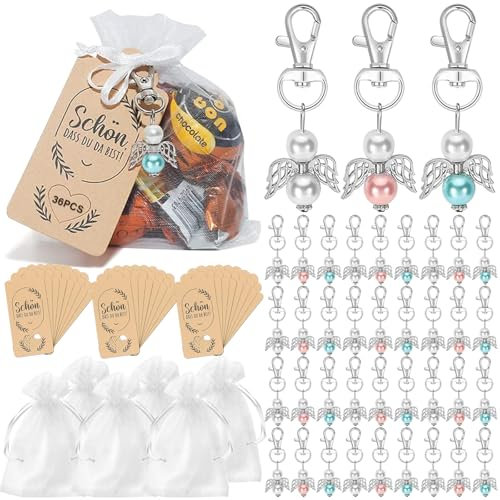 Snarflun 36Pcs Llavero ángel de la Guarda,36 Llaveros de Ángell, Souvenir de Boda Bautizo Colgante con Bolsas de Organza y Etiquetas,Colgante de Navidad,Comunión,Cumpleaños,Regalo para Invitados