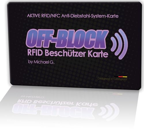 Off-Block Aktive RFID/NFC Beschützer Karte I RFID-Blocker-Karte Schwarz Blocking Card I Neueste Generation 2024 Schutz vor Datendiebstahl I Das Original aus dem Teleshopping by Michael G.
