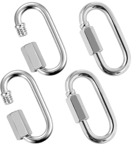 EUIOOVM Carabiner Clip, 4 Pcs M4 Screw Quick Link, 304 Stainless Steel Carabiner Clip Heavy Duty, Small Carabiner Clips for Outdoor Camping Climbing Fishing Hiking Traveling Accessories
