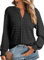 Dokotoo Ladies Tops Long Sleeve V Neck Spring Womens Tunic Top Loose Casual T-Shirts for Women Solid Color Shirt Textured Women's Blouses Shirts Fall Black UK 2XL
