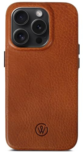 GOOD WILHELM Lederhülle kompatibel mit iPhone 13 Pro - Handgefertigte Premium Hülle aus pflanzlich gegerbtem Leder, Dünn, Magnetisches Laden (Qi), Echtleder Case (Cognac Braun, iPhone 13 Pro)