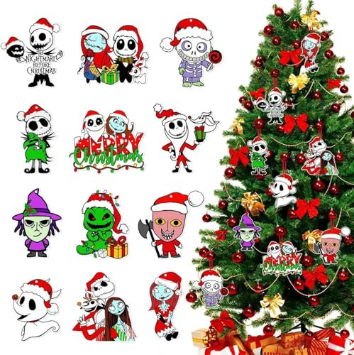 Gyoungt 24PCS Wooden Christmas Tree Decoration Set, Wood Slice Xmas Decorations Pendant Ornament Crafts Kit, Christmas Tree Ornament