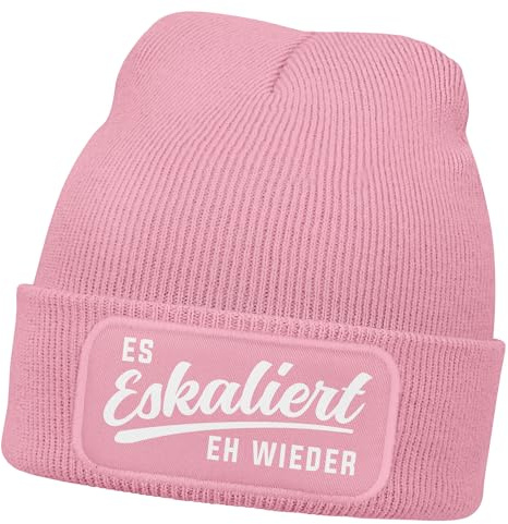 MoonWorks® Damen Beanie mit Patch Strickmütze mit Spruch Party Eskaliert eh Wieder Aufdruck Lustig Damenmütze