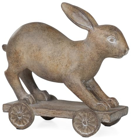 Moritz Rustikale Resinfigur Hase auf Rollen 19 cm hoch | Dekorative Vintage Osterdeko | Retro Dekofigur für Haus & Garten Hasenliebhaber