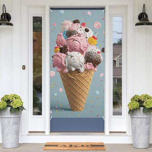 Türabdeckung Dekorationen Veranda Hängendes Banner Sweet Ice Cream Welcome Door Banner Fotografie Hintergrund Xmas Hintergrund Banner für Urlaub Party Garten Rasen