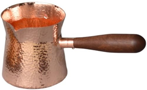 Antique Copper Turkish Greek Arabic Thick Coffee Pot with Wooden Handle Cezve Ibrik Briki Stovetop Coffee Maker