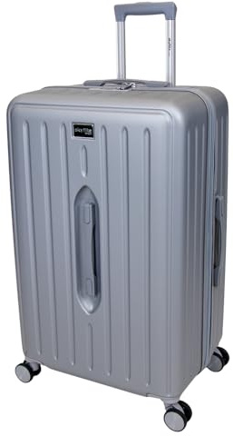 SKYFLITE 67cm Large Trunk Suitcase, Hard Shell ABS Luggage with TSA Lock, 8 Wheels, 63L Capacity, Silver/Charcoal/Navy (Silver)
