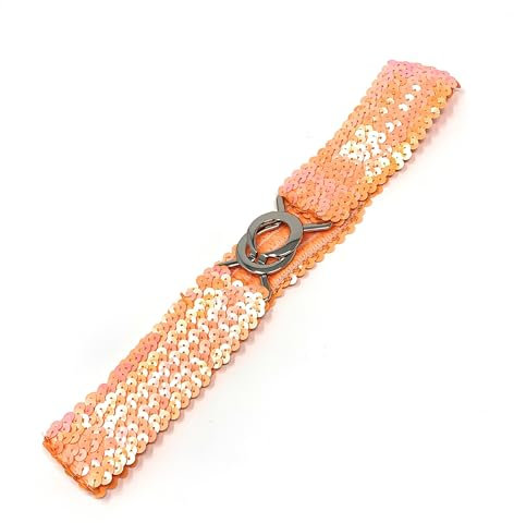 Cadoline Kleiner schmaler Paillettengürtel, orange, Gürtellänge/-breite 62 x 5 cm, elastischer Bund, Pailletten-Stil