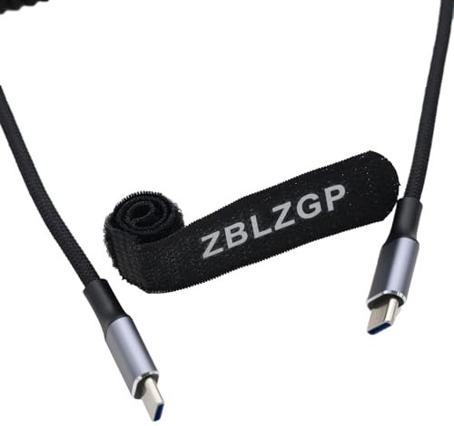 ZBLZGP Câble USB C vers USB C en nylon tressé, 60 W 100 W, charge rapide pour iPhone 16, MacBook Pro, iPad Pro/Air, Samsung S24 Series (100 W, noir tressé, spiralé, 40 cm)