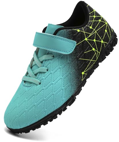 PiDaGlobal Boys Football Boots Kids Girls Firm Ground Soccer Shoe Astro Turf Trainers Athletics Sport Futsal Shoes Teenager Profession Competition Indoor Outdoor Unisex 2UK Turquoise