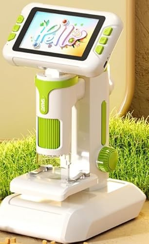 Charmofun Microscope Enfant, Microscope Enfant Portable Écran LCD 4 Pouces et Grossissement 1600X, Microscopes Numérique avec Carte Mémoire 64Go, Prise de Photos et Vidéos, Fonction Portable et Fixe