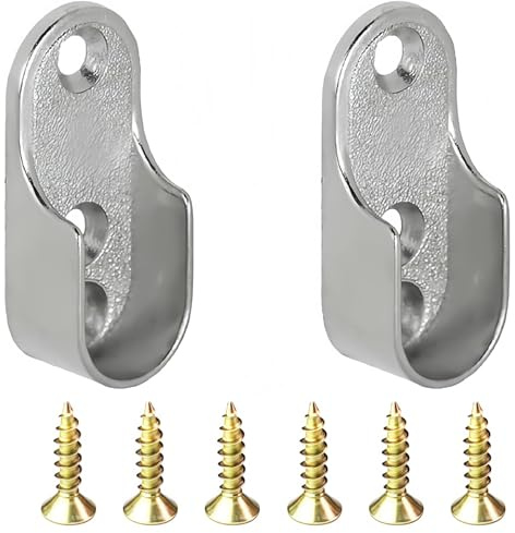 2 Stück Kleiderstangenhalter,Schrankrohrlager Oval Halterung Für Kleiderstange Schrank,Vernickelter Stahl,Garderobenrohrhalterung Mit 6 Schrauben