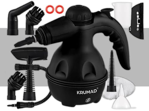 KRUMAD Dampfreiniger Handgerät 1000W - Tragbarer Steam Cleaner mit 9 Aufsätzen - Chemiefreie Reinigung für Bad, Küche, Fenster, Polster und Auto - 220-240V - Handdampfreiniger für Haushalt