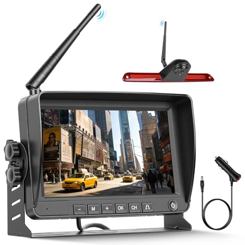 CAMECHO Rückfahrkamera Kabellos Bremslicht Bremsleuchte mit 7 Zoll Monitor für Mercedes Sprinter 2006-2019, Rückfahrkamera Funk IP67 Wasserdicht HD Nachtsicht Weitwinkel 140° Weitwinkel Kamera Drehbar