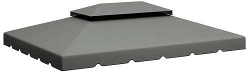Outsunny Ersatzdach für Pavillon, 4 x 3 m, 2 Ebenen, Abdeckung für Pavillon, wasserdicht, aus Polyester 170 g/m², mit 8 Entwässerungslöchern, hellgrau