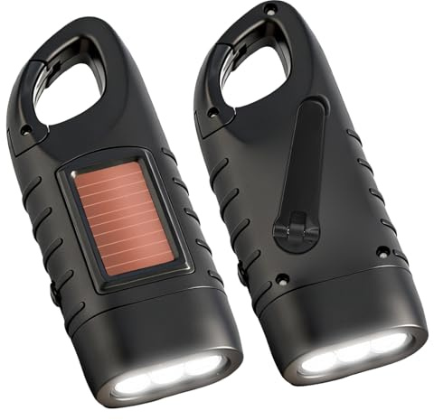 LEVMEK Linterna Solar de Manivela LED Recargable 2 Piezas para Emergencias | Linterna LED solar y de manivela, resistente al agua, recargable, portátil para camping, senderismo, supervivencia y emergenc