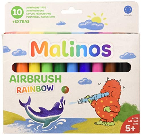 Malinos 300914 Airbrush Rainbow, Pustestifte, Regenbogen bunt, 10 Stück, 10 Farben (1er Pack)