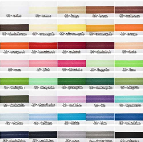 Jajasio Baumwoll Schrägband 19mm breit in 40 Farben, Einfassband Baumwolle Nahtband/Farbe: 21 - maigrün