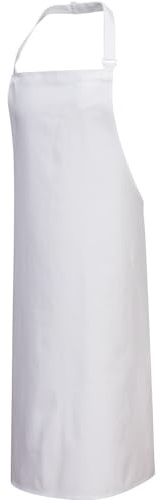 Portwest S840 Cotton Bib Apron Secure Fastening Machine Washable | White, One Size, Professional Kitchen, Adjustable Neck, Food Industry, Durable, 3 Pockets