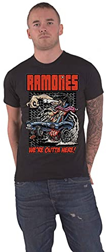 Ramones Men's Outta Here Short Sleeve T-Shirt, Black, Large